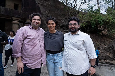 Piyush Raina (L) with Saiyami Kher on the sets of Ghoomer