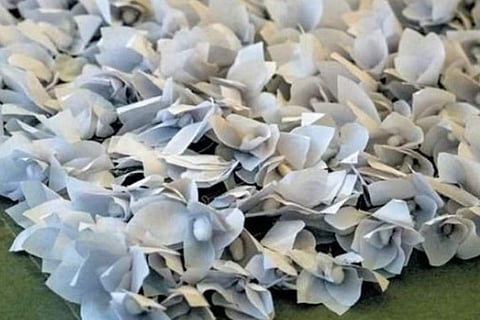 The artist says the installations were inspired by conversations with his parents and immediate family and recollections of their experiences.