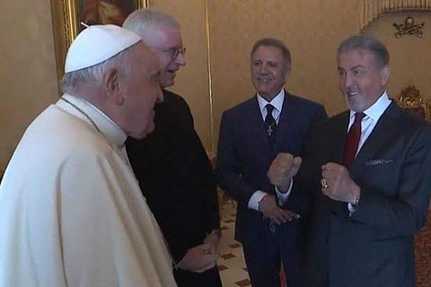 In frame: Sylvester Stallone with Pope Francis