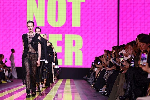 In frame: Models wear creations for the Christian Dior Spring/Summer 2024 womenswear fashion collection presented Tuesday