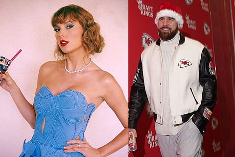 In frame: Taylor Swift (L), Travis Kelce (R)