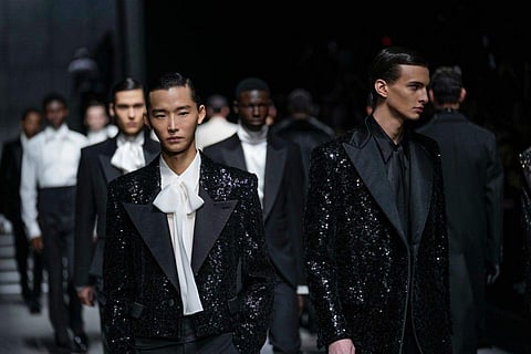 In frame: Models wear creations as part of the men's Dolce & Gabbana Fall-Winter 2024-2025 collection