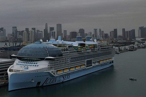 The Icon of the Seas, the world's largest cruise ship, sits docked after arriving to its home port in Miami