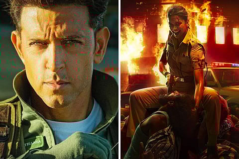 (L) Hrithik Roshan in Fighter (R) Deepika Padukone Singham Again