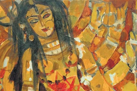 4 ‘Durga Alone Ready to Fight’ (Sthira Bhava Series), Nirode Mazumdar (1916-1982) | IMAGE COURTESY: DAG, DELHI