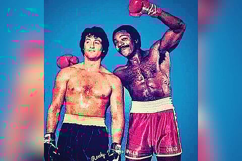 Sylvester Stallone and Carl Weathers as thier characters in a throwback image shared by Sylvester earlier. | Pic: Instagram/@officialslystallone