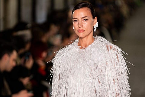 Irina Shayk walks the runway during the Tory Burch fall/winter 2024 fashion show during New York Fashion Week,