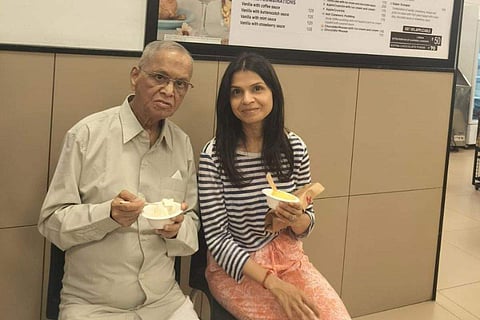 In frame: Narayana Murthy and Akshata Murty