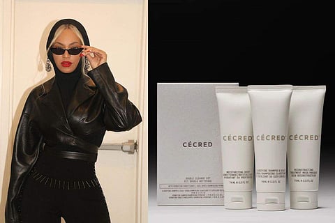 In frame: Beyoncé (L), products from Cécred (R)
