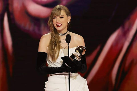 Taylor Swift on the Grammy Awards 2024 stage