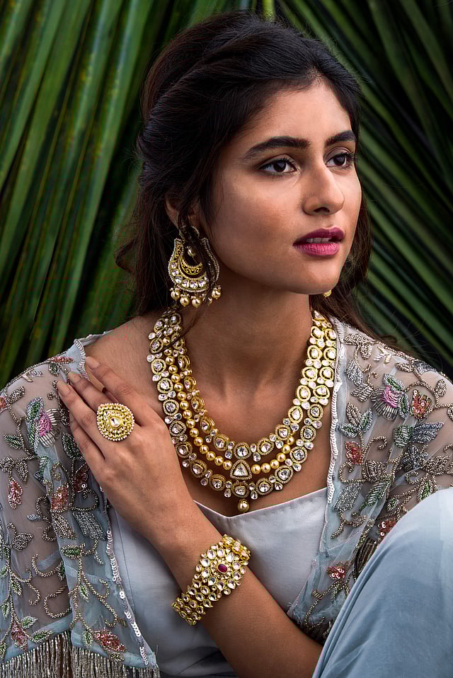 <em>Sparkling polki sets in silver with gold polish</em>