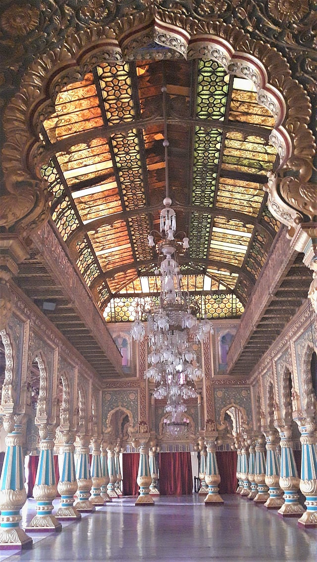 A section of the Durbar Hall at the Mysore Palace