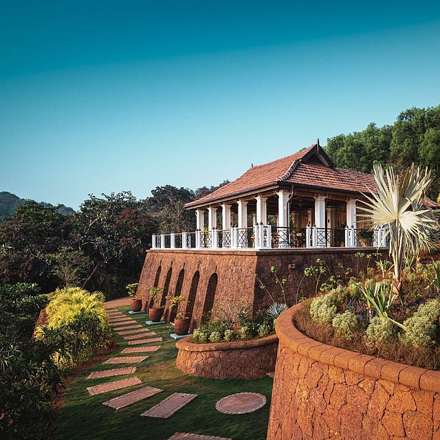 Kahani Paradise has been built into the slopes of a hill facing River Aghanashini