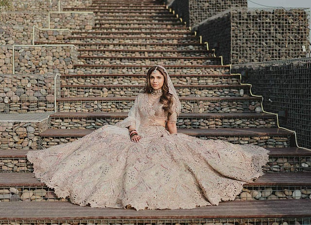 <em>Sharmin Segal in the couture bridal lehenga designed by Rimple and Harpreet</em>