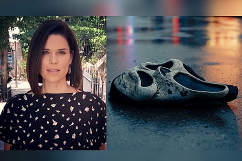 (left) Neve Campbell ; (right) The popular Ghostface mask from the film series.