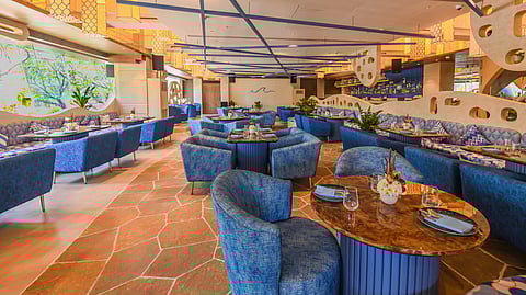 The interiors is apportioned into three distinct sections