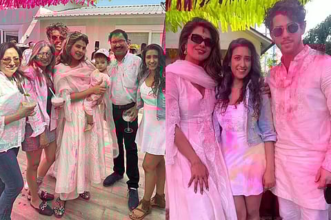 Priyanka, Nick and Malti celebrating Holi with friends and family