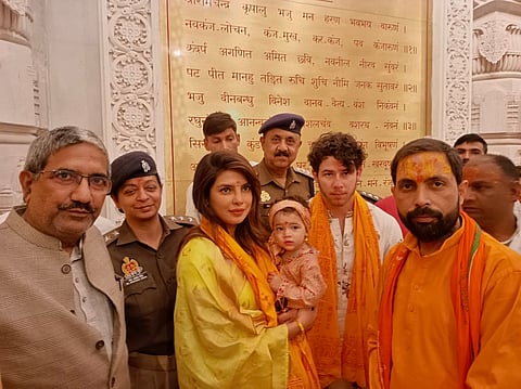 Priyanka Chopra Jonas, Nick Jonas and their daughter Malti Marie Jonas offer prayers at Ram Janmabhoomi