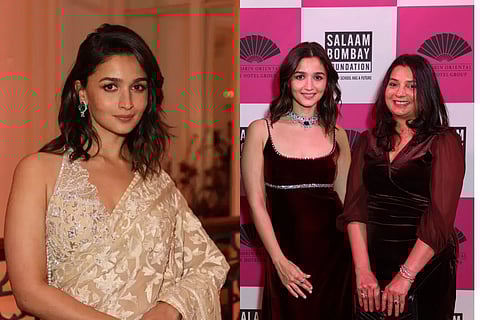 In frame: Poster for Crew (L), Alia Bhatt (R)