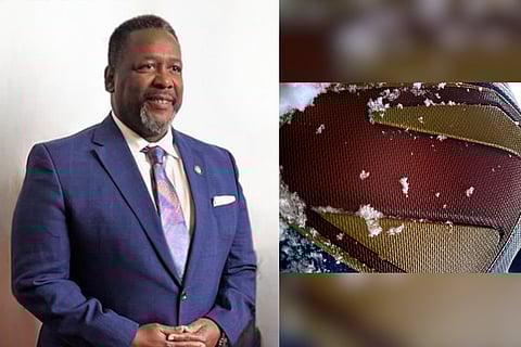 Left: Wendell Pierce ; Right: The new superman logo shared by James Gunn