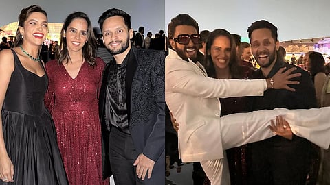 Ranveer Singh, Deepika Padukone pose with Saina Nehwal, Parupalli Kashyap at Anant-Radhika pre-wedding celebrations