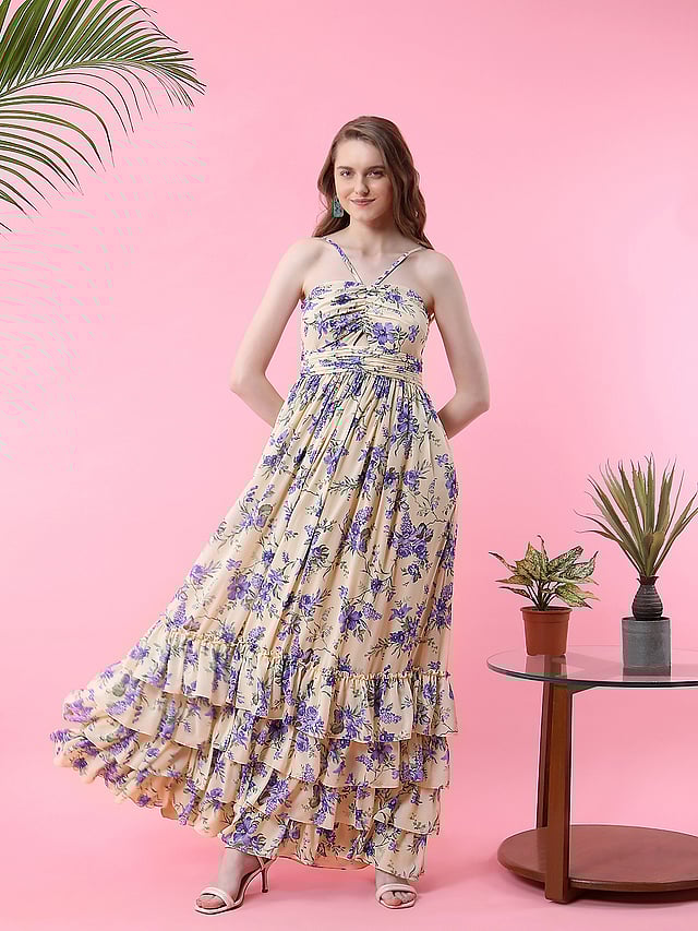 Mish - Floral yellow maxi length layered dress  
