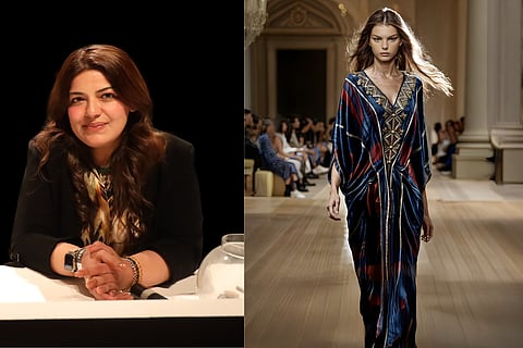 Nikita Mhaisalkar, and (R) an outfit from her latest collection 