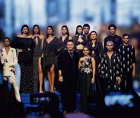 Designer Nachiket Barve with showstopper Sanya Malhotra and other models