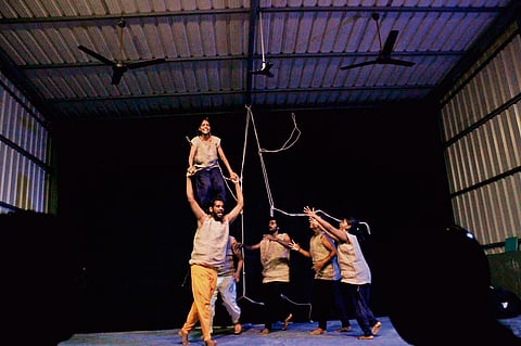 The cast during rehearsal