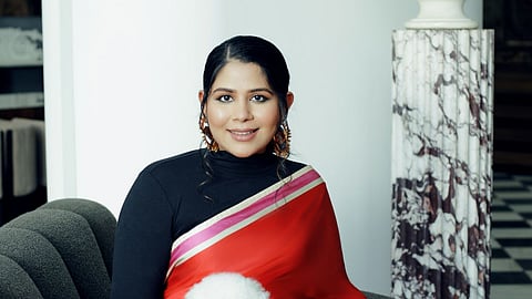 Ensemble by HUEMN paired with earrings from Schiaparelli and wrist stack from Simran Chabbra and Misho from Chikky’s personal wardrobe.