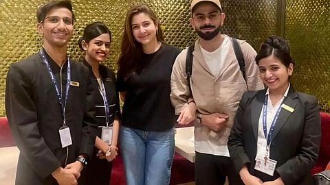 In frame: Virat Kohli and Anushka Sharma with Mumbai airport staff