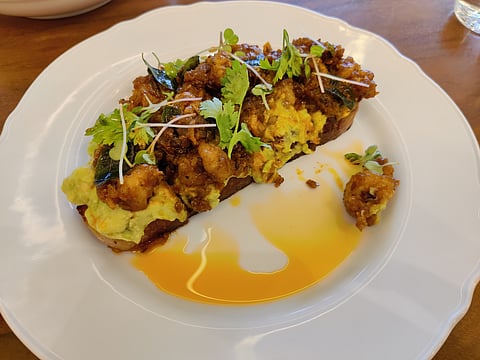 Prawn ghee roast open toast