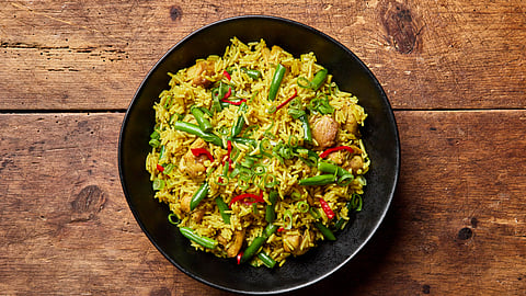 In frame: Curried chicken fried rice with chilies