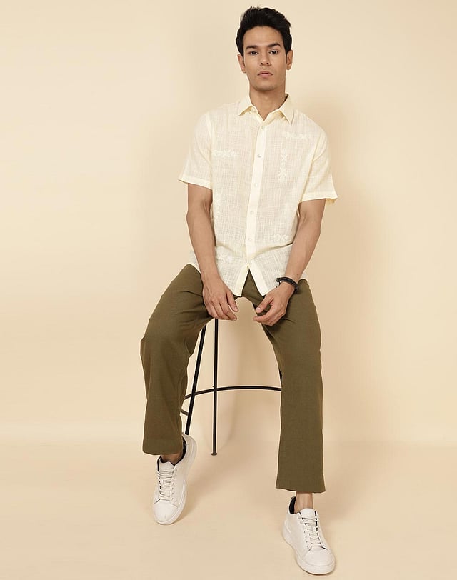 Fabindia Natural Cotton Embroidered Slim Fit Shirt