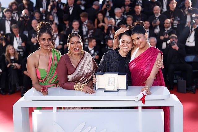 Actor Divya Prabha with the team of All We Imagine as Light at Cannes