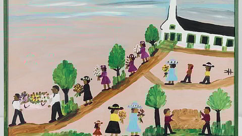 Funeral an oil on board by Clementine Hunter