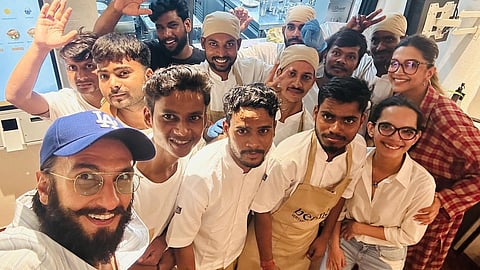 In frame: Deepika Padukone and Ranveer Singh with  Benne Bombay staff