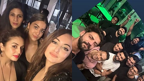 In frame: Sonakshi with friends (L); Zaheer with friends (R)