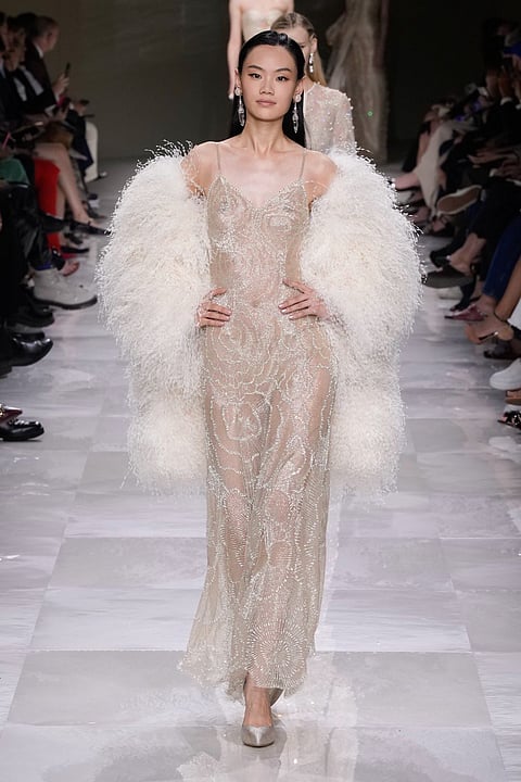 In frame: A model presents a piece from Elie Saab's Fall/Winter 2024-2025