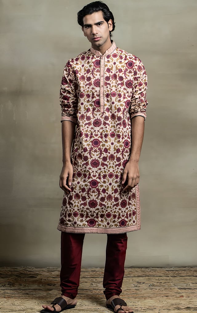Floral Printed Kurta Set Maroon - Tasva - 