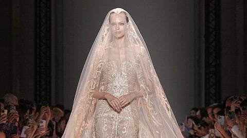 In frame: A model presents a piece from Elie Saab's Fall/Winter 2024-2025