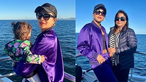 Priyanka Chopra with Malti Marie Chopra Jonas (L); Priyanka with Madhu Chopra (R)