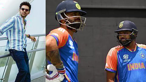 In frame: Kartik Aaryan (L); Virat Kohli and Rohit Sharma (R)