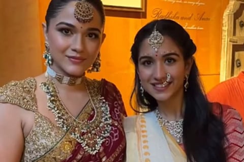 Ambani Wedding Updates: Radhika Merchant stuns in traditional attire for graha shanti puja
