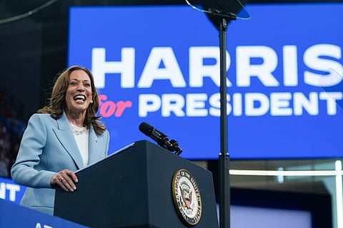 Vice President Kamala Harris speaks during a campaign rally (July 30) in Atlanta