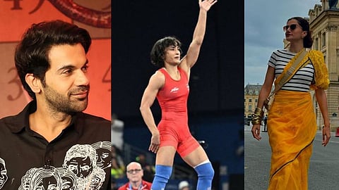 In frame: Rajkummar Rao (L), Vinesh Phogat (C), Taapsee Pannu (R)