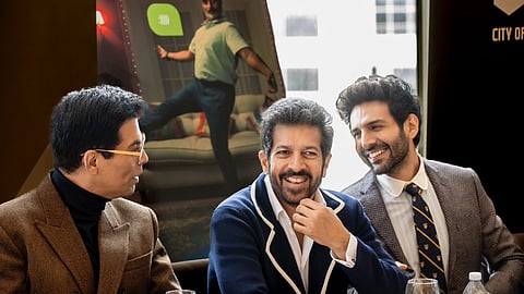 Karan Johar, Kabir Khan and Karthik Aaryan (L-R)