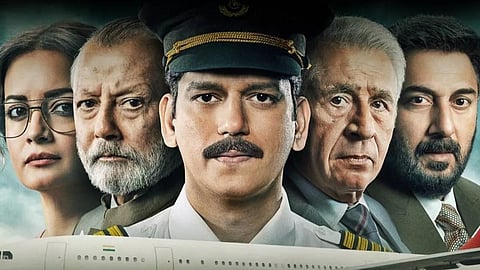 (L to R) Dia Mirza, Pankaj Kapur, Vijay Varma, Naseeruddin Shah, Arvind Swamy, in 'IC814 The Kandahar Hijack'