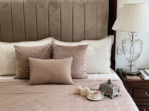 Buff and Ivory Trigon Cotton Reversible bedspread