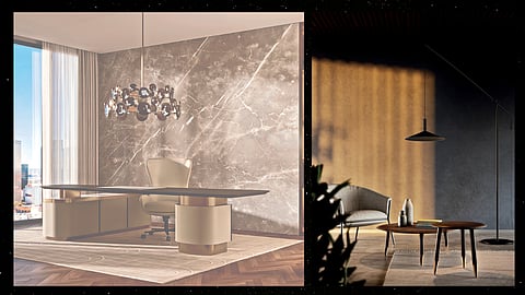 Illuminate your luxe lifestyle: Vita Moderna's Elie Saab Maison Sapphire Chandeliers & Sources Unlimited's Skan Pendant Lights redefine opulence